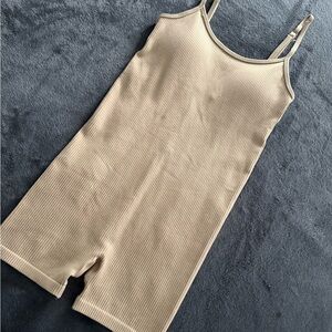 Tan Ribbed Sleeveless Romper